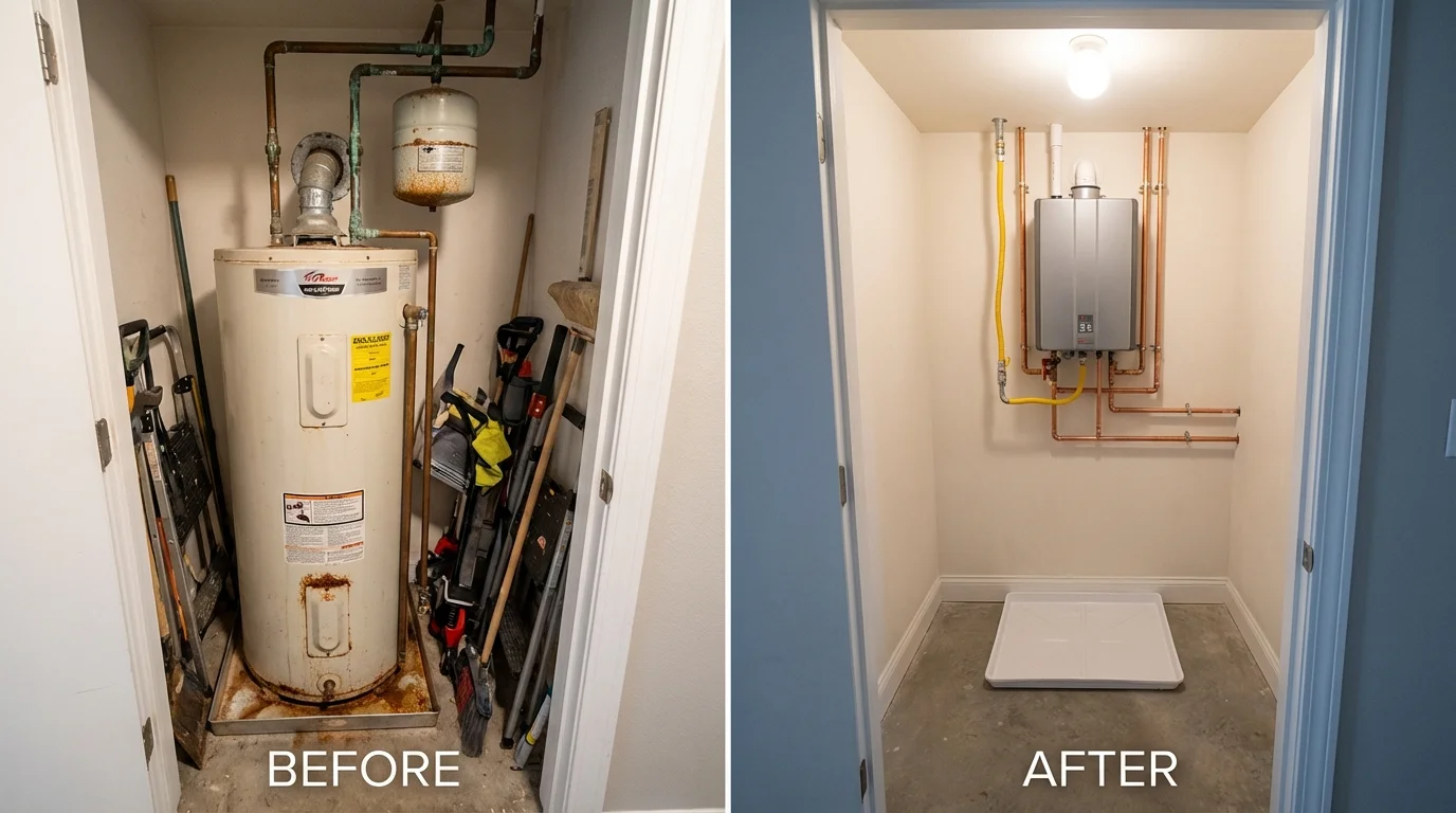 Tank water heater versus wall-mounted tankless unit comparison for Essex, MA homeowners