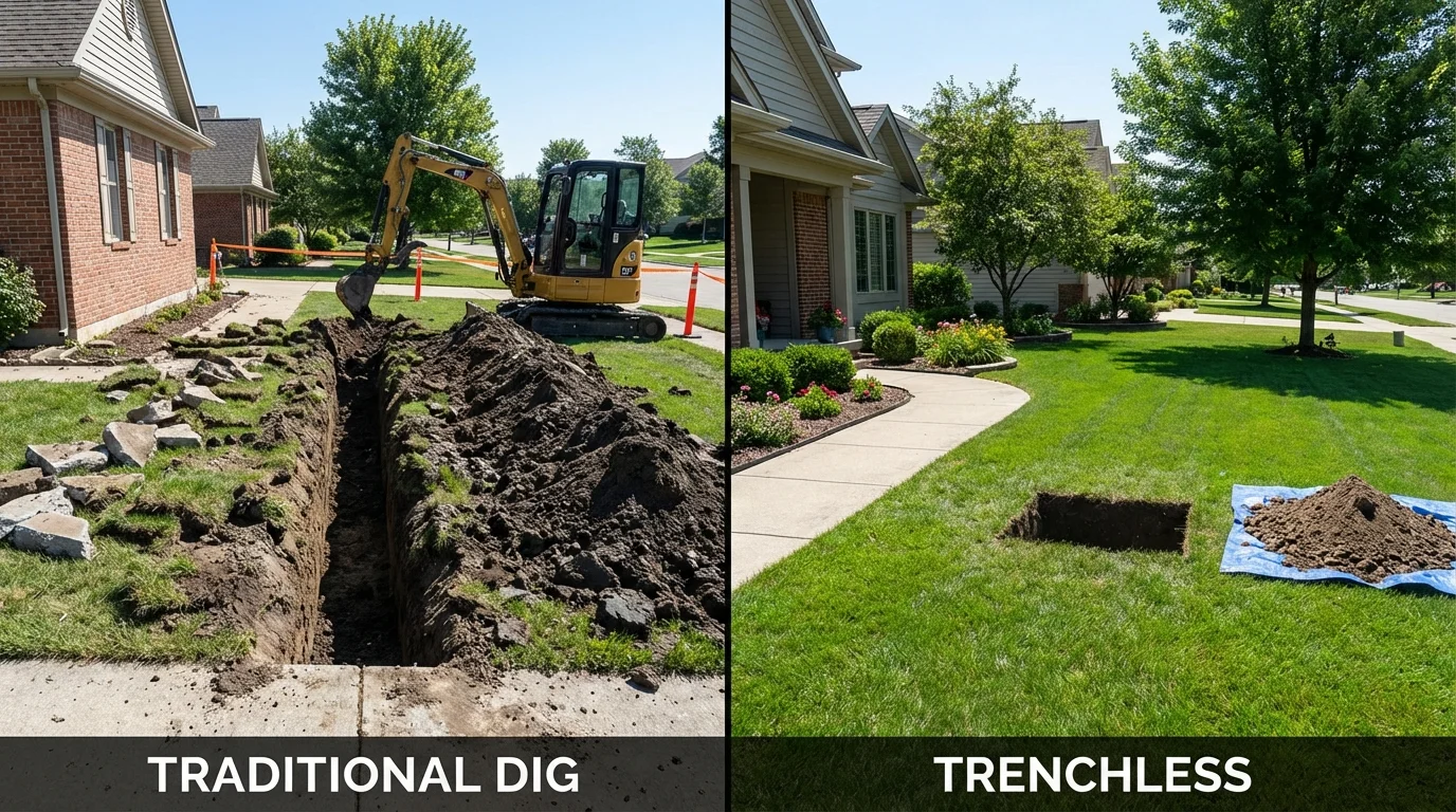 Trenchless sewer repair with minimal yard damage versus traditional excavation in Essex, MA